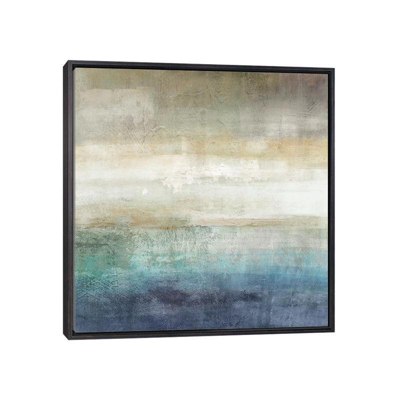 Reproduction d’art, "Mountain Lake" par Nan, H 18 po x l 18 po x 1,5 po, Toile avec cadre noir patiné, Pas de tapis