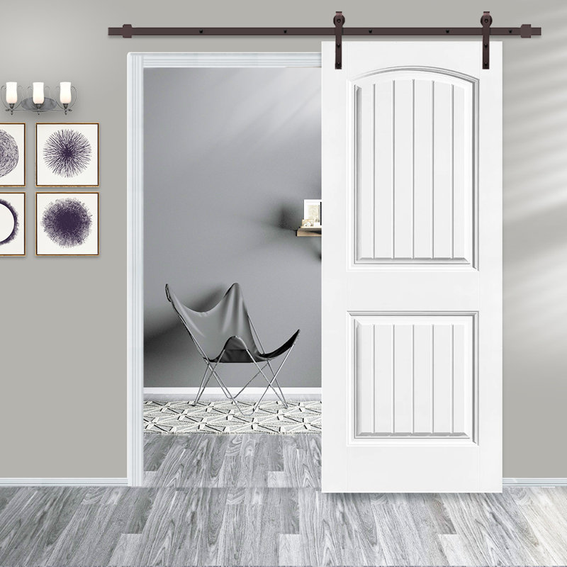 Porte de grange lambrissée en bois et métal apprêté avec trousse de quincaillerie d'installation, 30 po x 80 po, Noir
