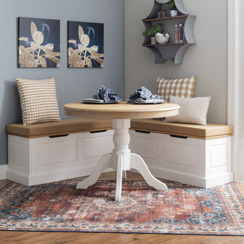 Banc de coin rembourré avec rangement caché Selby, Brun, Beige