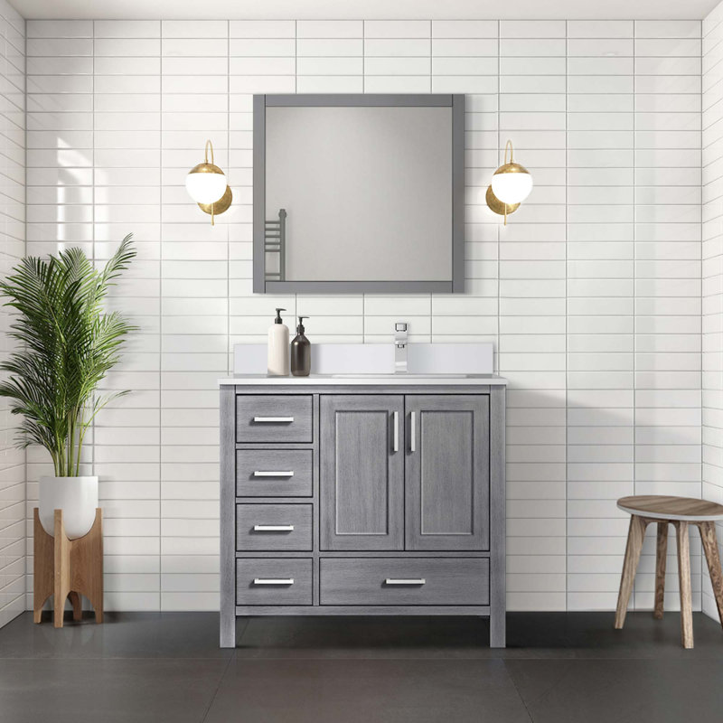 Ensemble de meuble-lavabo, ensemble de robinet et robinet de 34 po Miroirs, portes et tiroirs, Gris