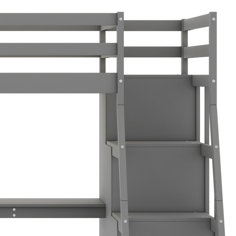Lit mezzanine avec tiroirs, tablettes et bureau, Gris