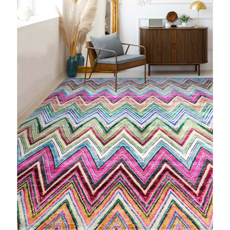 Hand Knotted Chevron Area Rug, Rectangle 12' x 15'