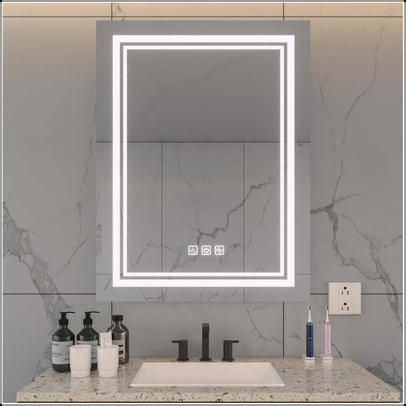 Miroir de salle de bain élégant avec éclairage avant à DEL, antibuée, réflexion HD et couleurs à intensité variable
