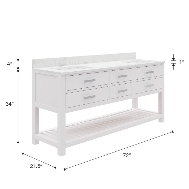 Madalyn 60'' W Vanity, Pure White, 34'' H x 60'' W x 21.5'' D