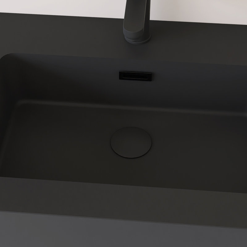 72" Wall-Mounted  Bathroom Vanity With Black Solid Surface Basin, 72"