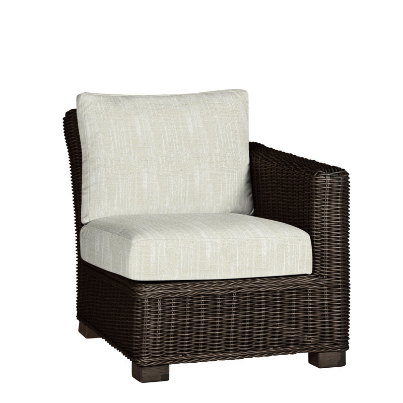 Rustic Patio Lounge Chair with Cushions, No Welt, Rollo Cream InsideOut® Linen, Black Walnut