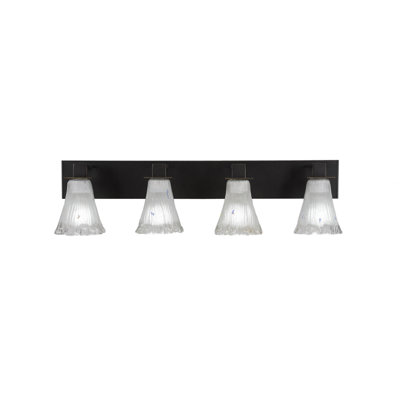 Barre d'éclairage de salle de bain 4 lumières Quattrucci avec verre en cristal cannelé de 5,5 po