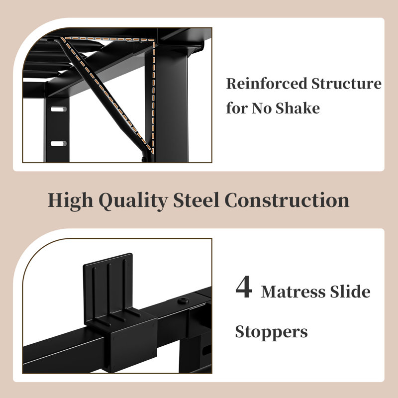 24 Inch Tall Bed Frame,Heavy Duty Bed Frame,3500 lbs Heavy Duty Metal High Platform Bed Frame,Mattress Slide Stopper,No Box Spring Needed,Noise-Free,Easy Assembly
