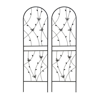 Paquet de 2 treillis de jardin en métal antirouille pour plantes grimpantes, support à fleurs extérieur papillon déco noir
