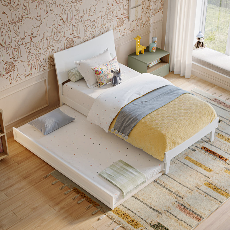Phoenix Wood Platform Bed with Trundle, Lit simple, White