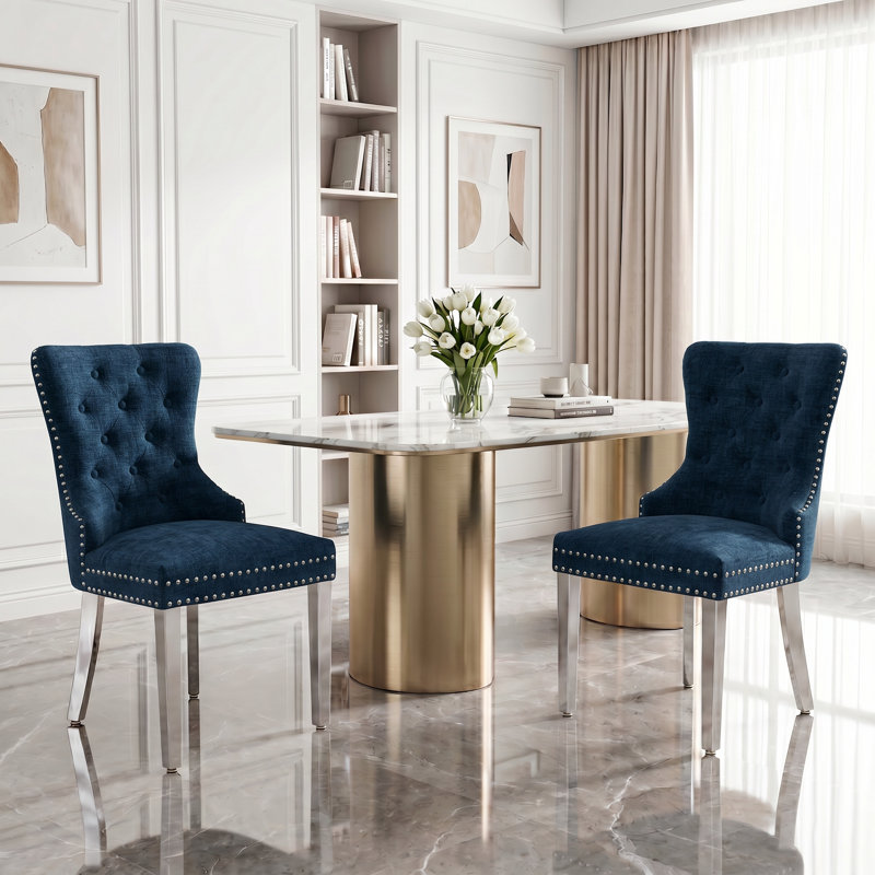 Chaise de salle à manger Parsons, Chenille bleu foncé