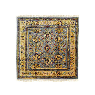 Tapis mohair traditionnel noué à la main bleu