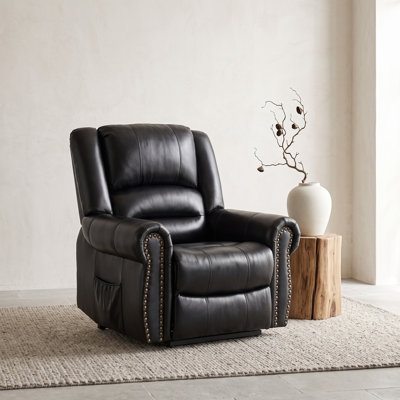 Genuine Leather Power Lift Recliner Chair with Heat and Massage, Dual Motor, Infinite Position Lay Flat, USB Ports, 330 lb, 40.15" W, Black