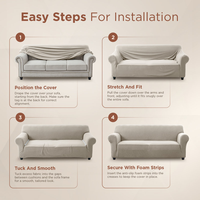Stretch Sofa Cover with Elastic Fit – Washable Jacquard Couch Protector, Furniture Slipcover for 1–4 Seater Sofas, Beige