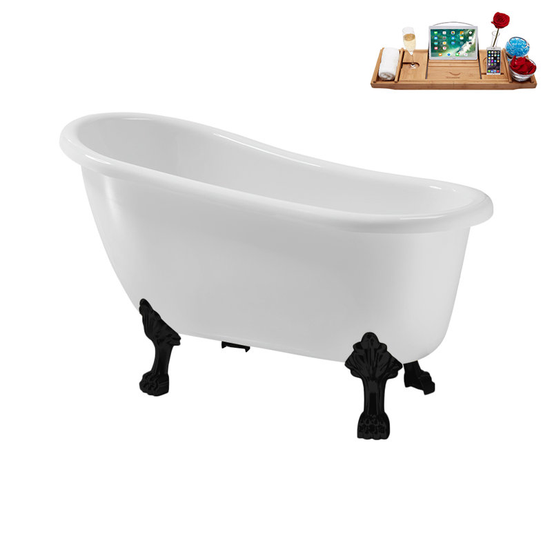 53.1'' x 25.6'' Freestanding Soaking Acrylic Bathtub, Matte Black, Matte Pink