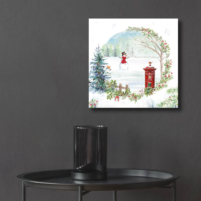  «Snowy postal scène» par Elle Media Group SA, art mural en verre acrylique, 12 po x 12 po
