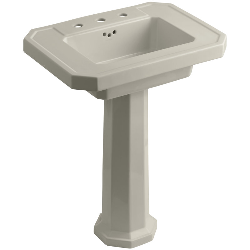 Kathryn Fireclay 27" Pedestal Bathroom Sink with Overflow, 8'' Centers, Sandbar