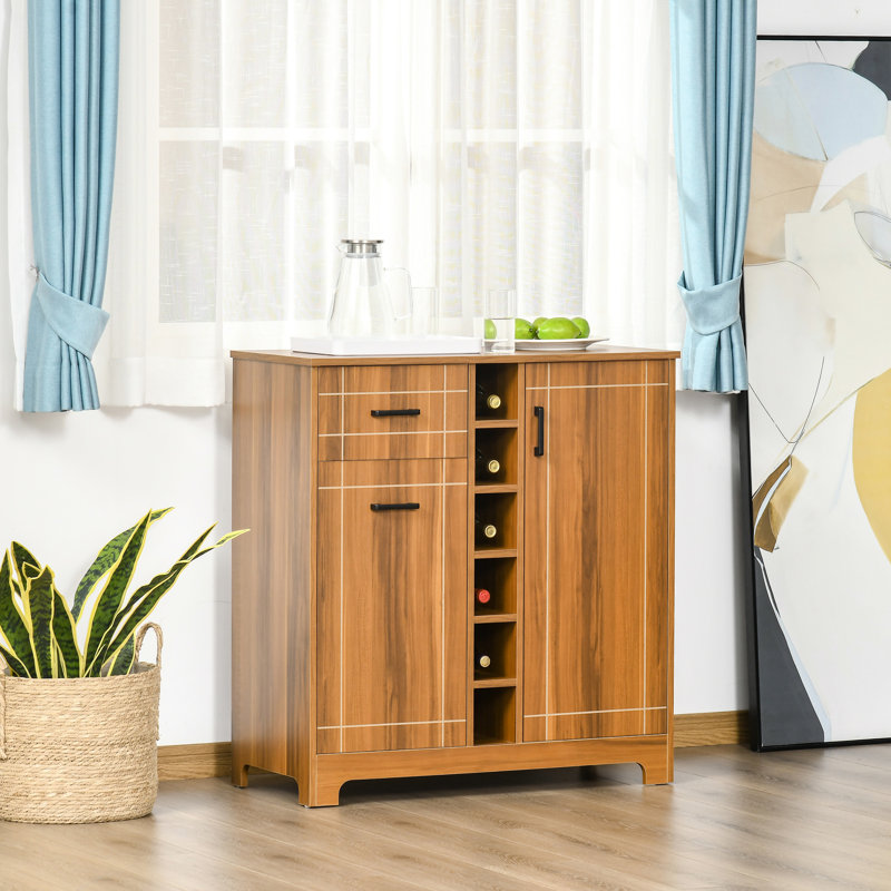 6 bouteilles de vin - armoire avec buffet, tiroir brun et porte-verres