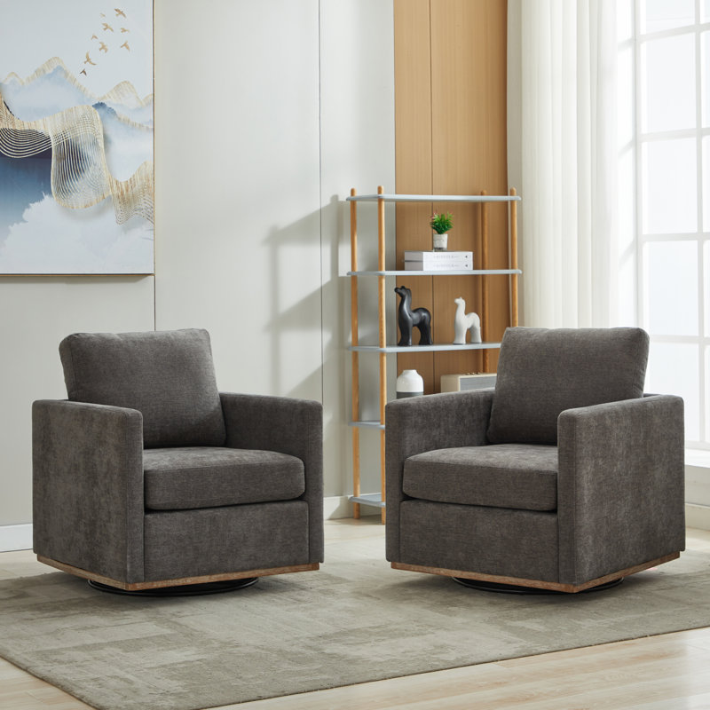 Wide Upholstered Swivel Armchair(set Of 2), Charcoal Chenile