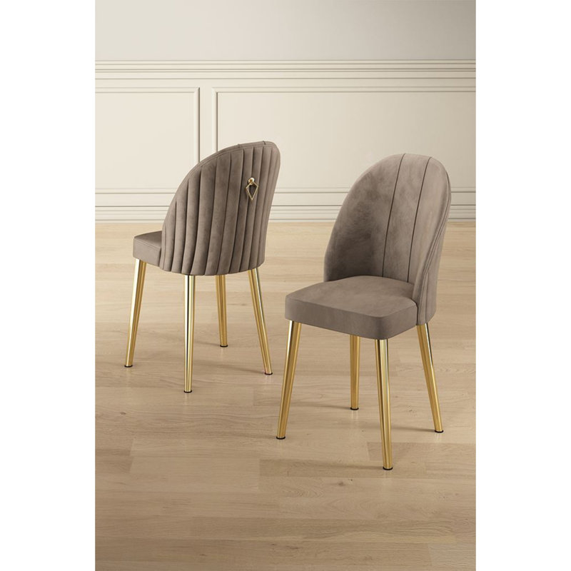 Ensemble de chaises modernes (6 pièces) avec structure en métal, cappuccino et or | Tissu Babyface, dimensions: 17,7 po x 35,8 po x 16,5 po | Confortable dossier 22 en mousse et siège en mousse 28 po | Élégant et glamour pour la salle à manger ou le salon