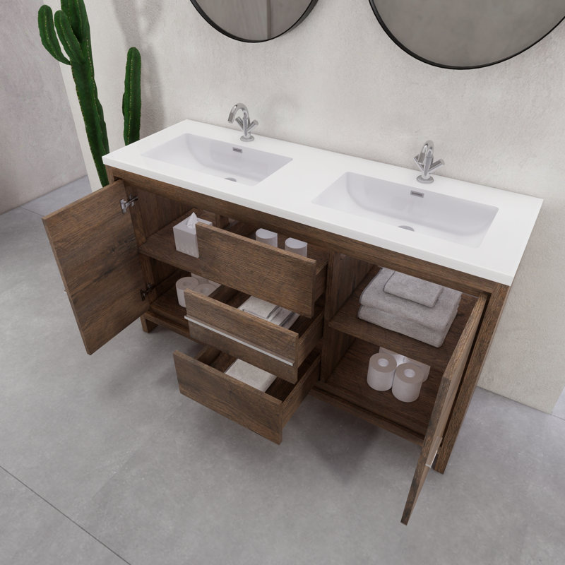 Eden 60" Double Sink Bathroom Vanity Set, Dark Brown