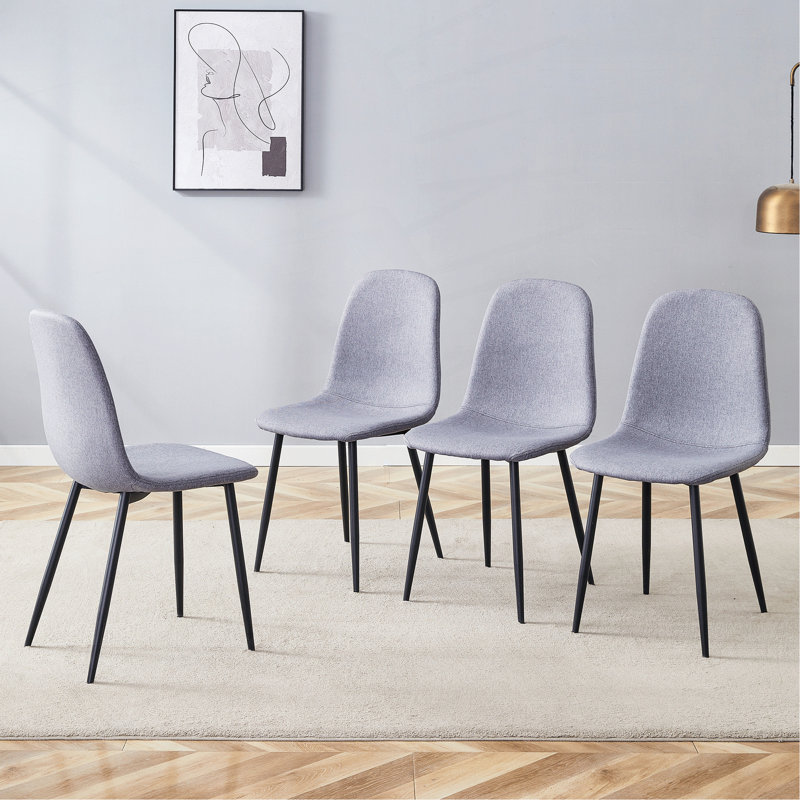 Luxury Simple Chair - Set Of 4 Linen-Cotton Material High Resilience Dining Chair With Metal Black Leg.Integral Metal Leg Architecture,Suitable For Various Interior Decoration Styles.