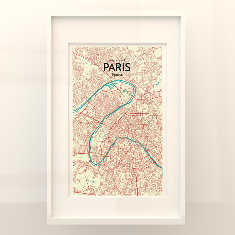 Paris City Map In Tricolour - No Frame Print, 17cm H x 11cm W x 0.05cm D