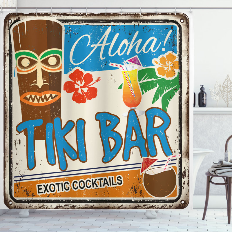 Ensemble de rideau de douche tiki bar et crochets, H 70 po x l 69 po