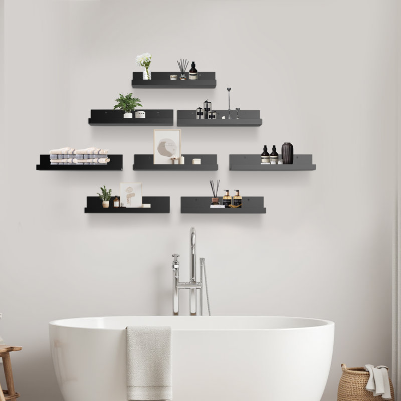 Ensemble de 8 tablettes murales flottantes en bois, tablettes pour décoration murale, Noir