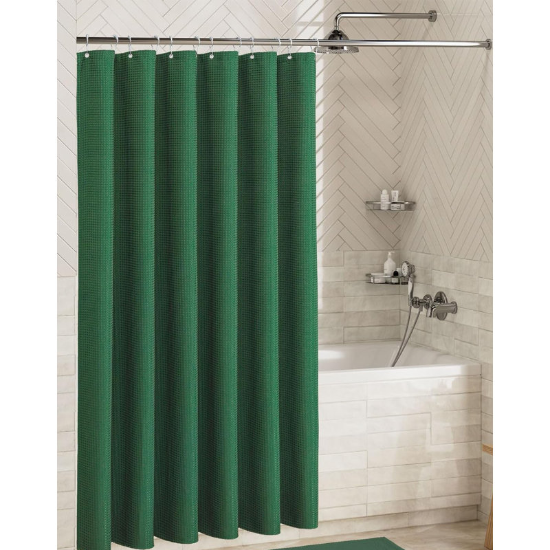 Sulmy Solid Color Shower Curtain with 12 Stainless Steel Hooks Included, Green, 72" H x 72" W