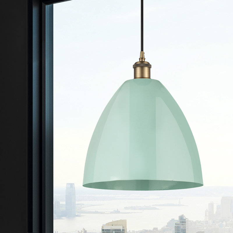 Luminaire suspendu conique 1 lumière, H 14,75 po x l 12 po x P 12 po, Vert clair, Laiton brossé