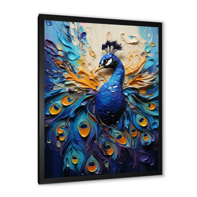 Plumes de paon Jaylinne I - impression, Toile noire à cadre unique, H 20 po x l 12 po x P 1 po