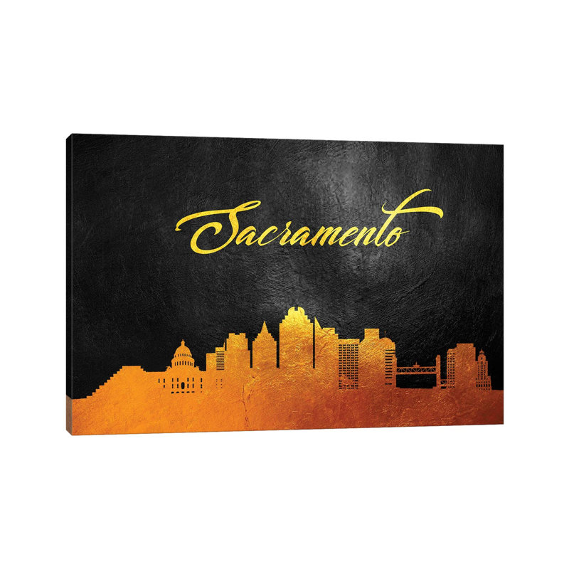 Sacramento California Gold Skyline 1 Piece Wrapped Canvas Wall Art, 66.04 cm H x 45.72 cm W x 3.175 cm D