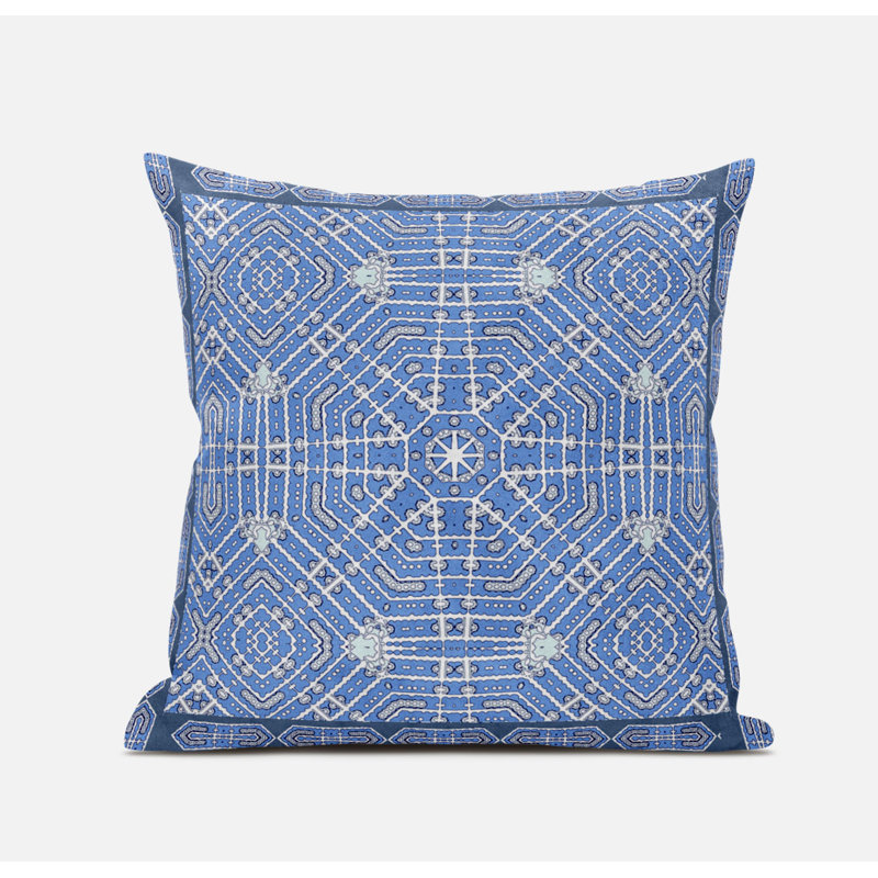 Coussin en suède avec fermeture à glissière Wreath Palace, 16 po x 16 po, Bleu / blanc