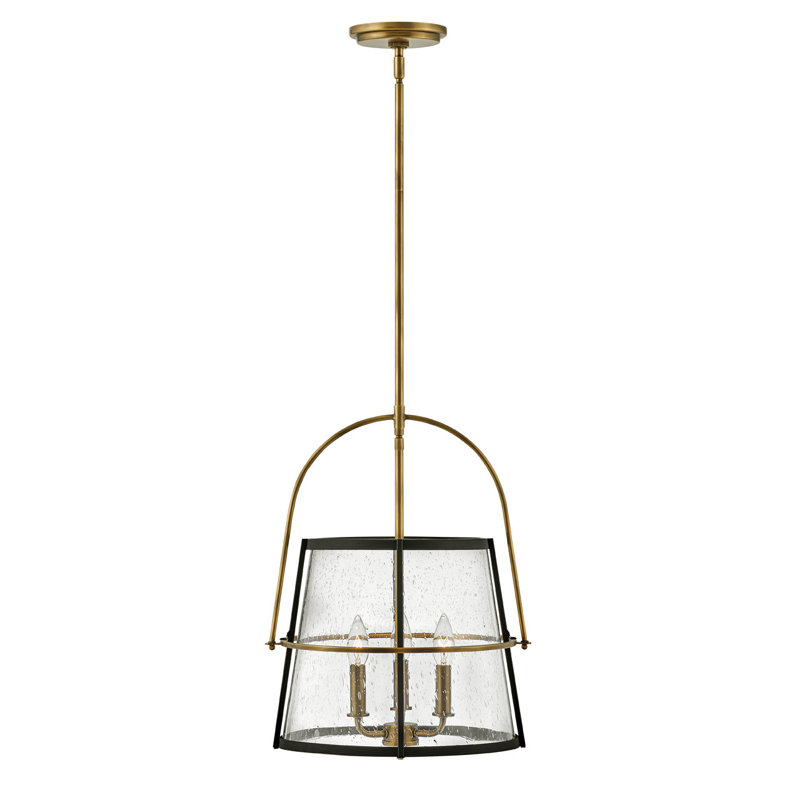 Tournon 15" Three-Light Pendant w/ Clear Seedy Glass, Heritage Brass