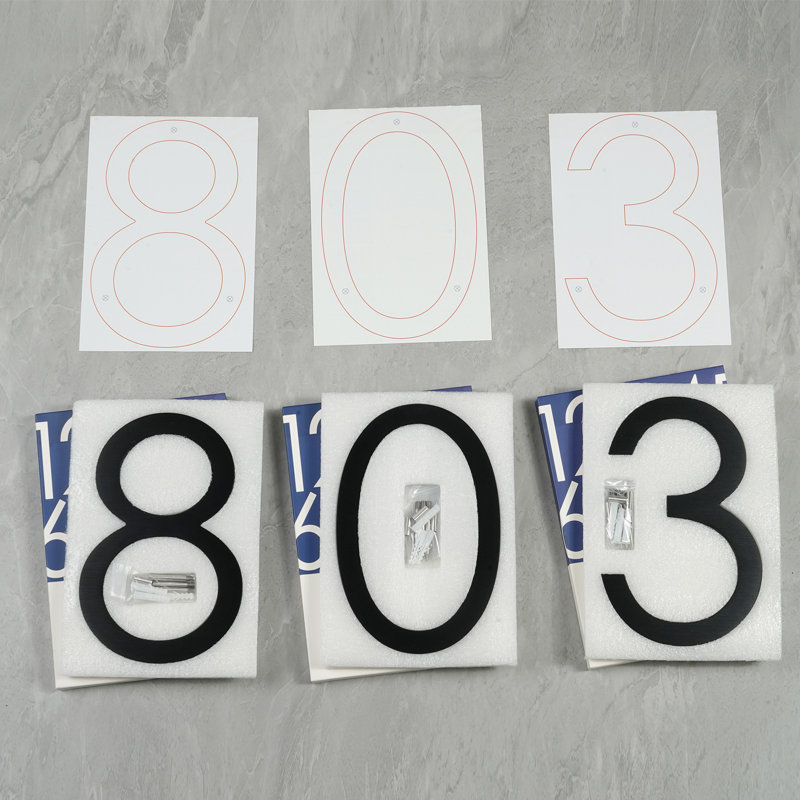 8'' H Anti-Rust Solid Aluminum House Number, Floating or Flush Mount, #1, Brushed Black