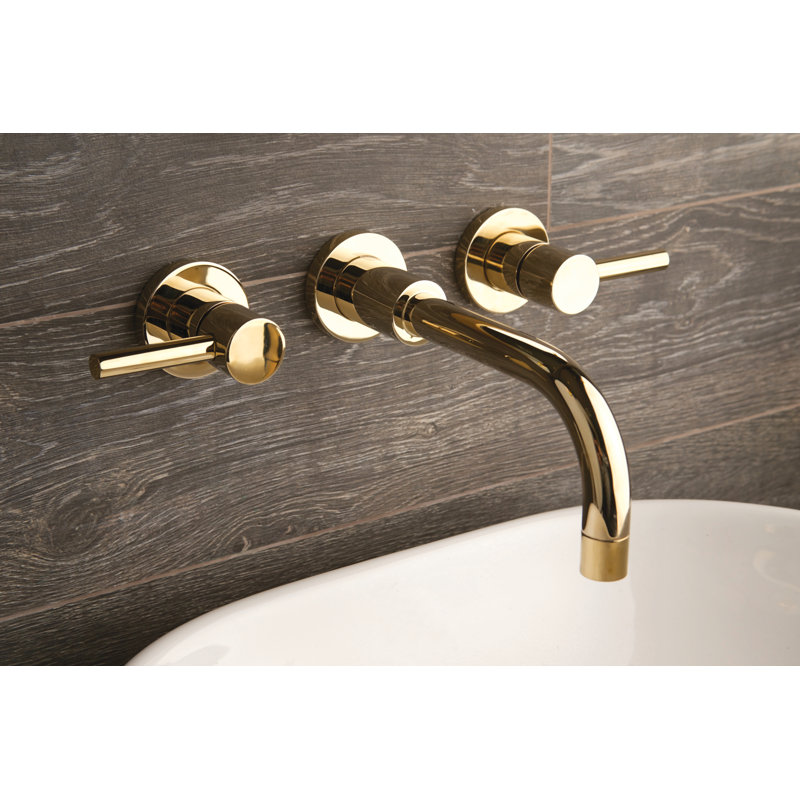 East Linear Wall Mount Bathroom Faucet, French Gold