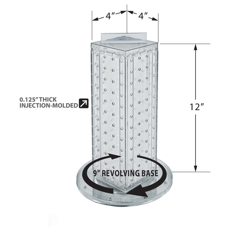 Compact Pink Revolving Pegboard Display Tower with 9" Base