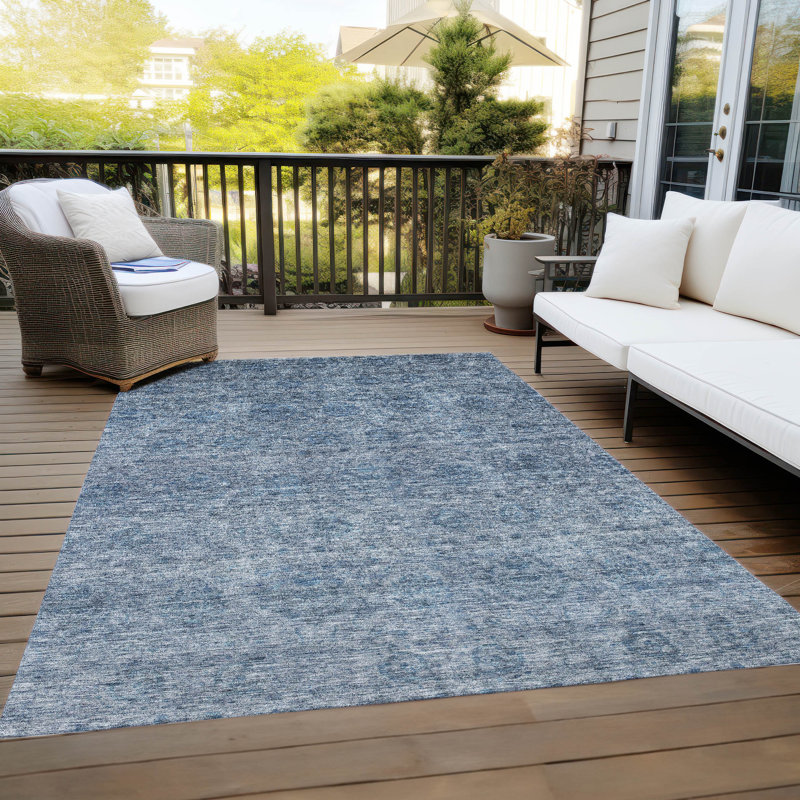 Blue Synthetic Flat Woven Washable 3' x 5' Area Rug