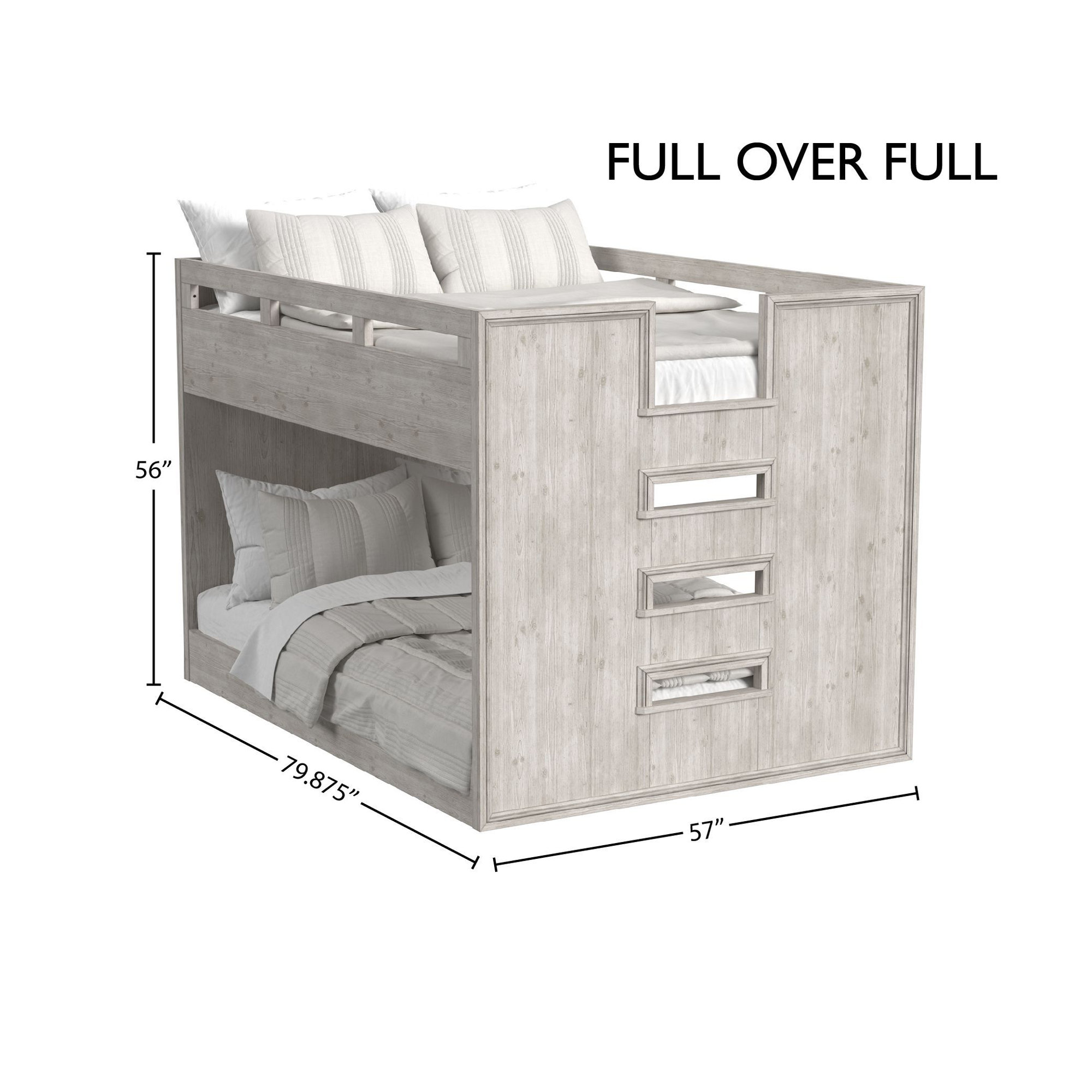 Jemma Solid Wood Bunk Bed, Full over Full, Washed Linen
