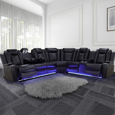 Canapé modulaire inclinable électrique en cuir 3 pièces 210 po avec chargeurs sans fil et éclairage à DEL