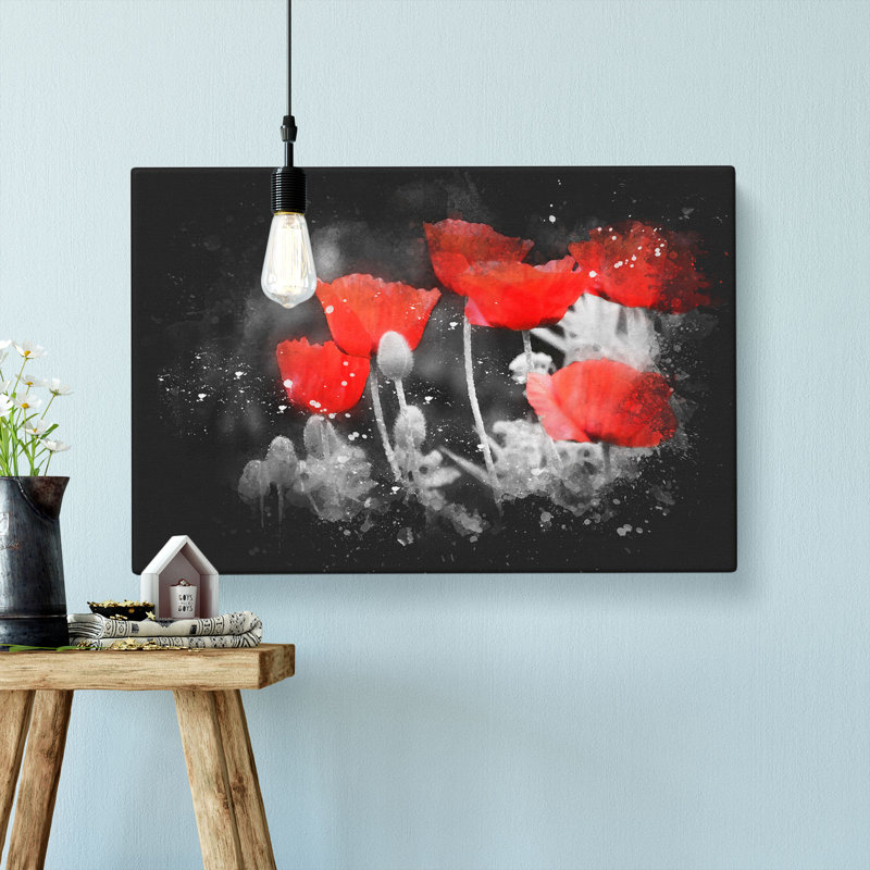 Red Poppy Field - Wrapped Canvas Painting, 35cm H x 50cm W x 3cm D