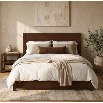 Fernando Solid Wood Panel Bed Frame with Headboard, No Box Spring Needed