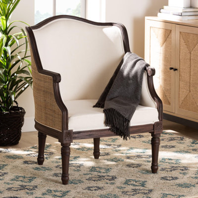 Baxton Studio Abdul Traditional French Beige Fabric And Dark Brown Finished Wood Accent Chair