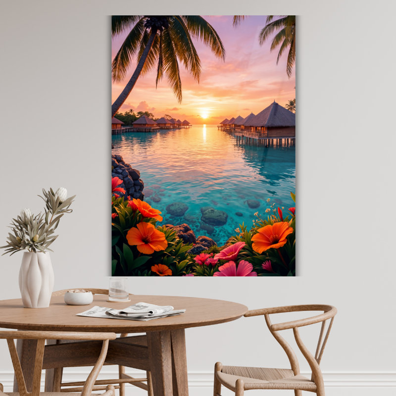 Art mural en verre trempé Maldives, H 40 po x l 30 po