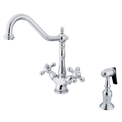 Kingston Brass Heritage Two-Handle 2-or-4 Hole Deck Mount Kitchen Faucet with Brass Sprayer