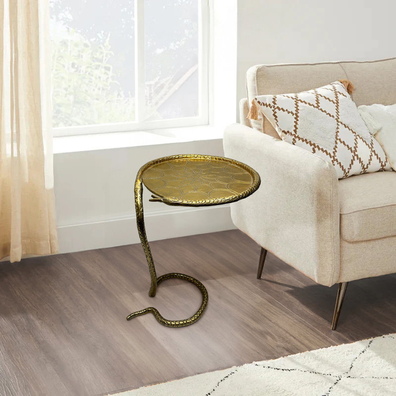 Table de bout latérale de 22 po, base en peau de serpent texturée fabriquée à la main, aluminium laiton