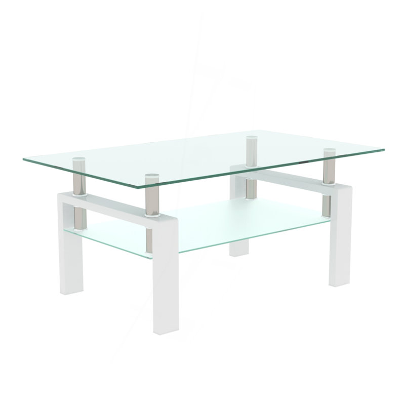 Table basse polyvalente en verre avec un design moderne et un grand espace de rangement pour le salon et le bureau, White