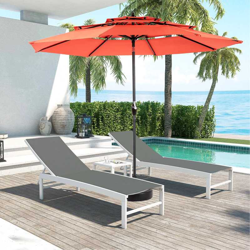 Parasol à 3 niveaux en aluminium 10 pi pour pelouse - Pour la piscine, la cour arrière orange, la terrasse de la piscine