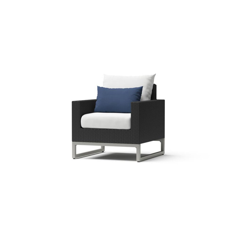 2Pc Sunbrella Outdoor Club Chairs - Grey, Brown, White/Blue